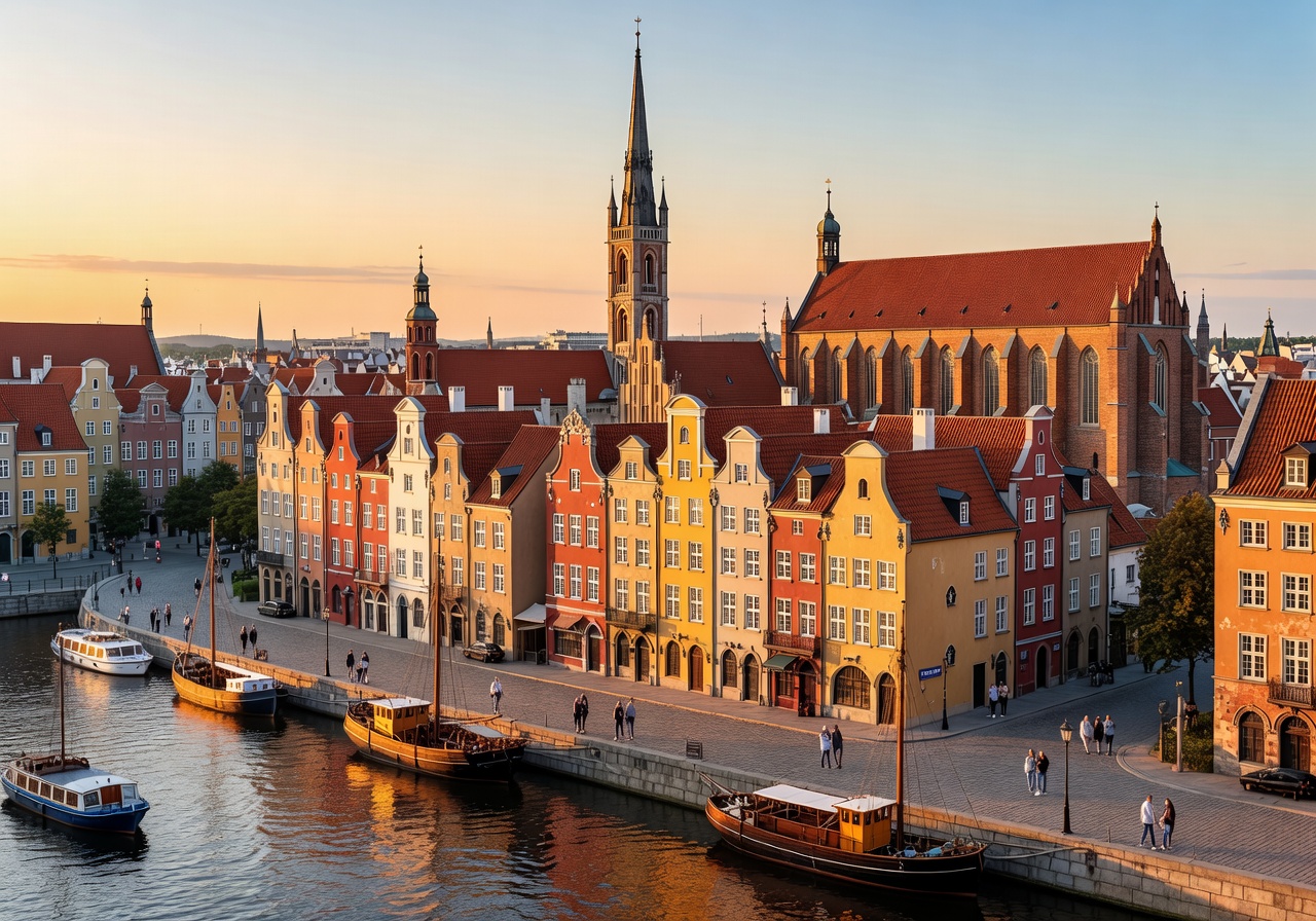 View of Motlawa River and Historic Crane from Hilton Gdansk